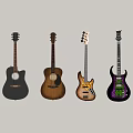 Musical Instruments And Art Supplies With Various Hanging Guitars On Wall