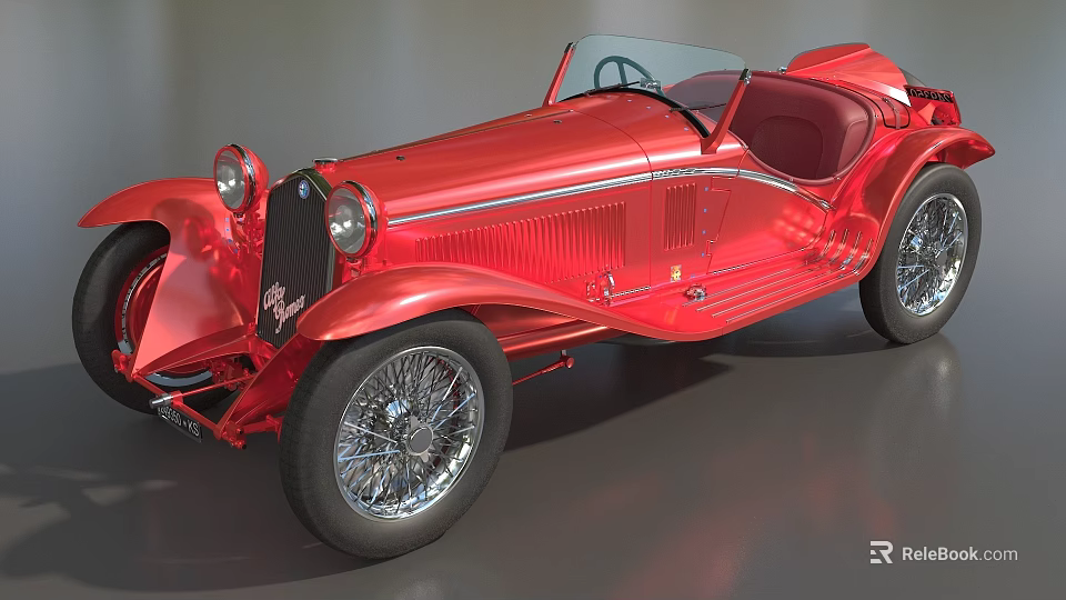 Vintage Red Convertible Car With Classic Design And Open Top 3d model 