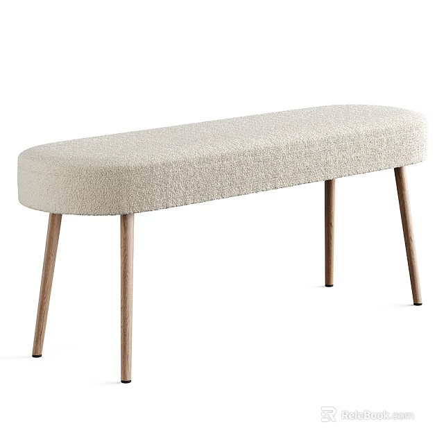 Light Beige Upholstered Sofa Bench With Modern Design And Wooden Legs For Stylish Seating 3d model 