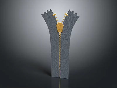 Gray Zipper Sculpture With Gold Pull And Textured Edges In 3D Design 3d model