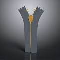 Gray Zipper Sculpture With Gold Pull And Textured Edges In 3D Design 3d model