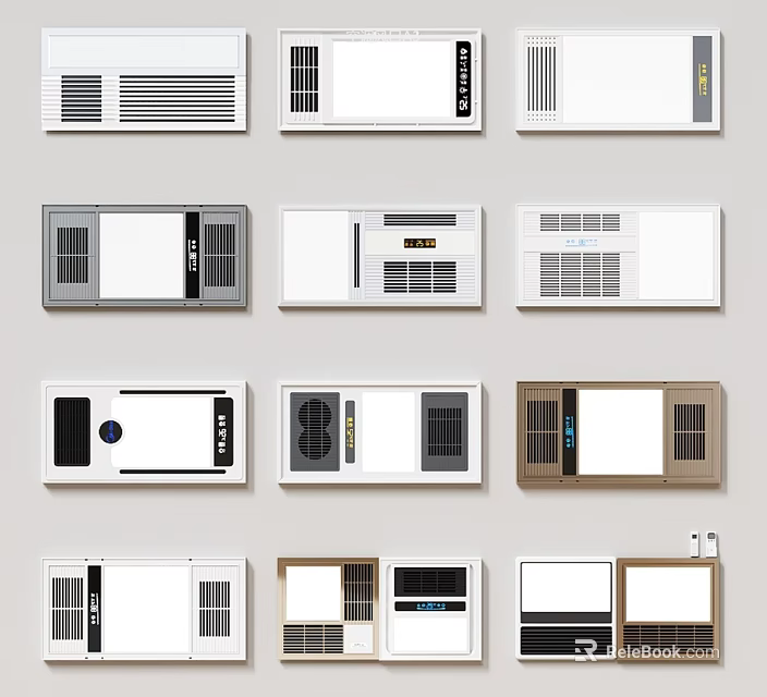 Various Modern Air Conditioner Unit Designs With Control Panels And Vents 3d model