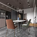 Modern Living and Dining Room Interior With Wooden Walls Sofa Dining Table Chairs And Pendant Lights