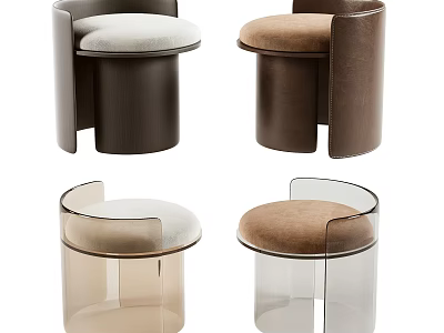 Modern Stylish Sofa Stools With Wooden Base Light Gray Cushion And Transparent Base Brown Cushion 3d model