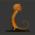 Orange Fluffy Furred Long Neck Game And Movie Character Standing On Round Base With Stones
