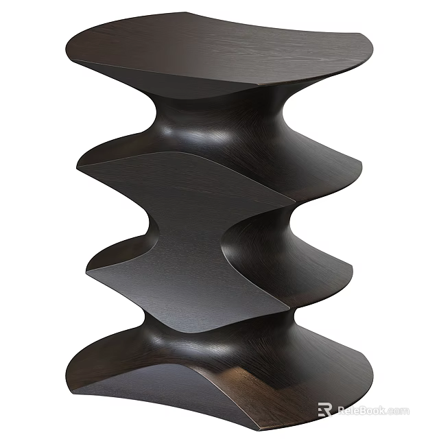 Elegant Modern Black Wooden Side Table With Wave Shaped Design 3d model 