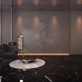 Hotel Lobby Modern Interior Design With Black Marble Floor Chandelier Sofa Windows And Decorative Wall