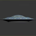 Blue Circular Spacecraft with Yellow Lights and Green Halo in Space