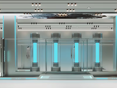 Modern Clothing Store Interior With Glass Display Columns And Lighting Fixtures 3d model