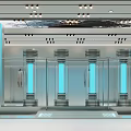 Modern Clothing Store Interior With Glass Display Columns And Lighting Fixtures