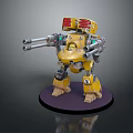 Detailed Yellow Robot Model with Multiple Cannons Standing on Purple Base Number 4 3d model