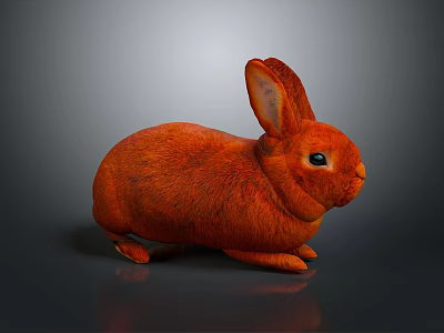 Cute Red Rabbit with Fluffy Fur Long Ears and Sitting on Dark Background 3d model