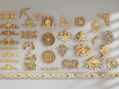 Golden Carvings Decorative Pieces with Various Intricate Patterns for Home Decor 3d model