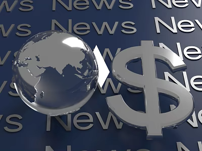 Business Equipment Featuring Globe and Dollar Sign Against News Background 3d model