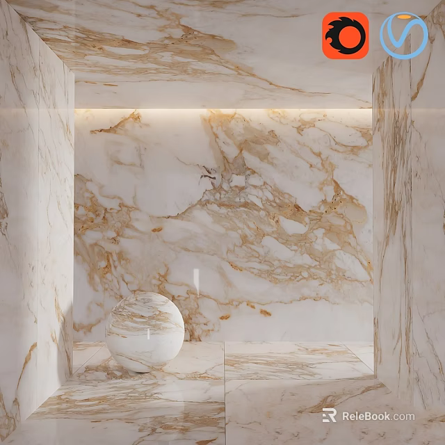 Bright Interior Space With White Gold Marble Wall And Sphere Decorative Components 3d model