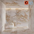 Bright Interior Space With White Gold Marble Wall And Sphere Decorative Components 3d model