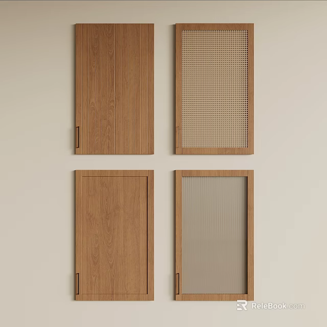 Oak Wood Panel Designs With Solid Mesh And Frosted Glass Inserts For Interior Decor 3d model