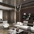 Modern Boutique Store Interior With White Sofas Coffee Table Bookshelves Glass Partitions And Chandeliers