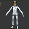 Game And Movie Character In Military Style Uniform With Naval Cap Medals And Knee Pads
