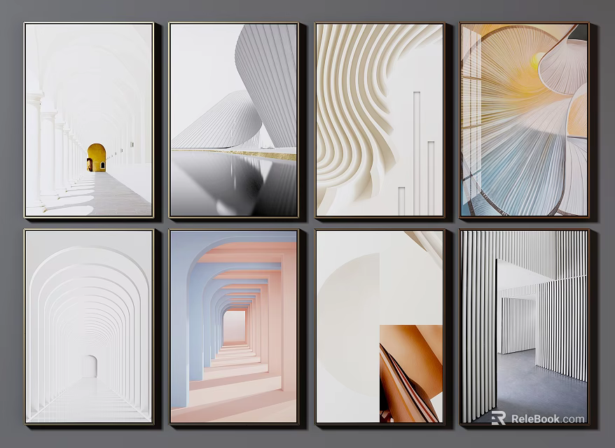 Modern Abstract Art Prints with Geometric Patterns for Wall Decor in Contemporary Spaces 3d model