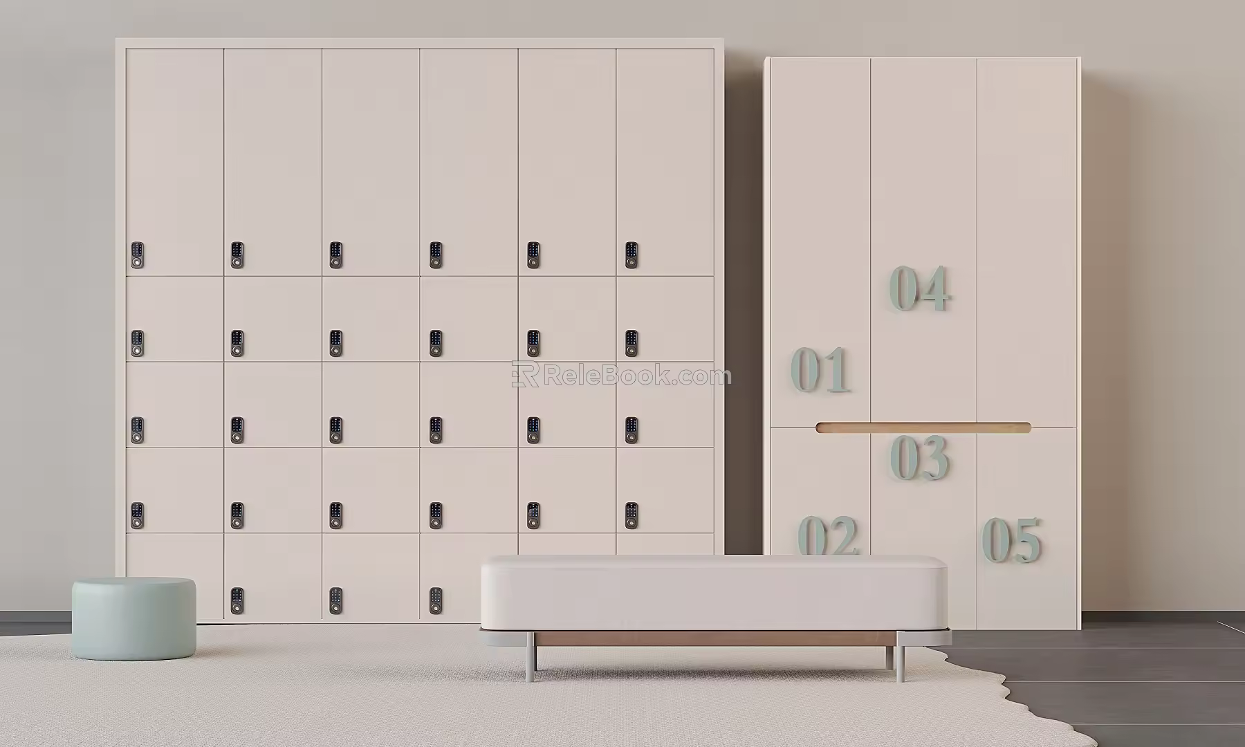 Solid Wood Storage Cabinet Cream Shoe Changing Stool Sofa Bench Bed End Stool 3d model
