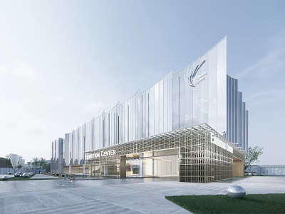 Modern Sales Office Building With Glass Curtain Wall And Transparent Design 3d model