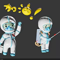 Animated Protective Suit Characters With First Aid Kit Testing Stick And Yellow Cheer Symbols