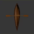 Elegant Handcrafted Wooden Canoe With Long Paddle On Dark Surface And Detailed Hull
