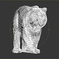 Decorative Silver Leopard Sculpture With Mosaic Grid Pattern And Shiny Reflective Surface