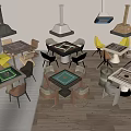 Modern Mahjong Card Entertainment Interior With Stylish Tables Chairs And Hanging Lights