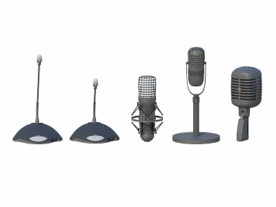 Various Types of Microphones Including Vintage Desktop and Handheld Stand Models 3d model
