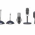 Various Types of Microphones Including Vintage Desktop and Handheld Stand Models