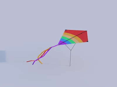 Rainbow Colored Kite Design With Colorful Tail And Bright Patterns 3d model
