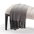 Tufted Upholstered Bench with Light and Dark Gray Fabric Black Legs and Gray Throw Blanket