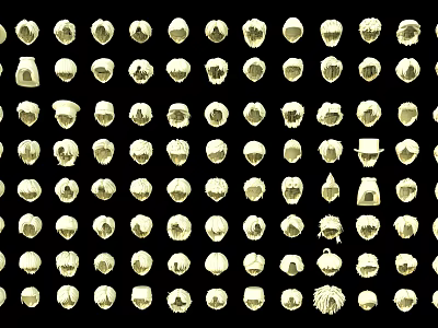 Various Styles of Golden Hats Neatly Arranged Against Black Background 3d model