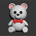 Cute White Teddy Bear Plush Toy With Pink Ears And Red Bow Tie