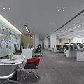 Modern Public Office Space Interior With Open Workstations Green Plants And World Map Wall 3d model