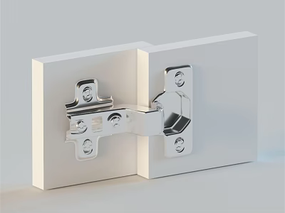 Chrome Metal Hinge Connecting Two White Panels With Screw Mechanism 3d model