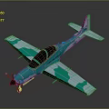 Turquoise and Light Blue Camouflage Airplane with Propeller and Two Seat Cockpit Design
