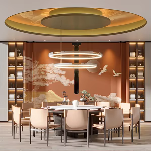 Dining Restaurant Box Room End View Desk Background Wall Dining Table and Chair Combination Chandelier 3d model