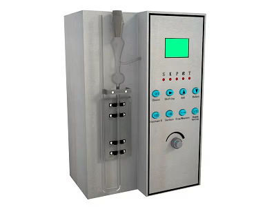 Silver Industrial Equipment With Green Display Blue Buttons And Transparent Tube 3d model