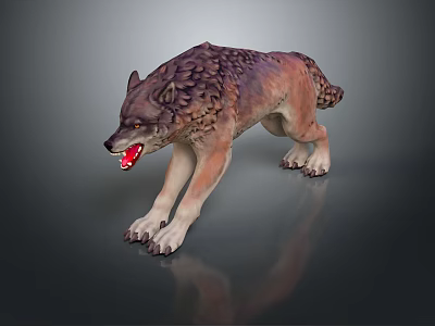Game Movie Character Ferocious Wolf In Aggressive Posture Open Mouth Red Fangs Detailed Fur Texture 3d model