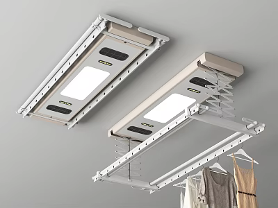 Ceiling Mounted Smart Clothes Hanger with LED Lights Retractable Rods and Modern Design 3d model