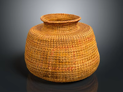 Handwoven Wicker Storage Container With Yellow Orange Pattern For Home Use 3d model