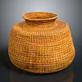 Handwoven Wicker Storage Container With Yellow Orange Pattern For Home Use
