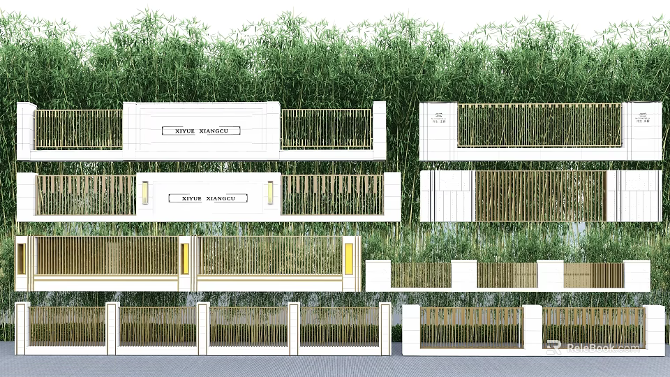 Modern Building Facade Design With Greenery Background Railings And Decorative Panels 3d model 