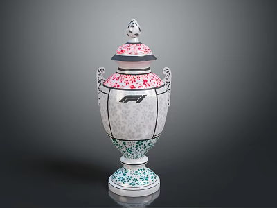 Ornate Decorative Vase With Red Spots White Body Green Base And Lid 3d model