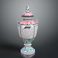 Ornate Decorative Vase With Red Spots White Body Green Base And Lid