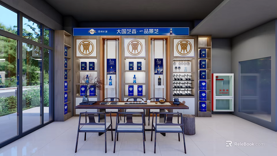 Tobacco Liquor Store Interior Design With Display Shelves And Product Displays 3d model 