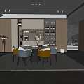 Modern Restaurant Interior Design With Open Layout Dining Table And Wooden Wine Racks